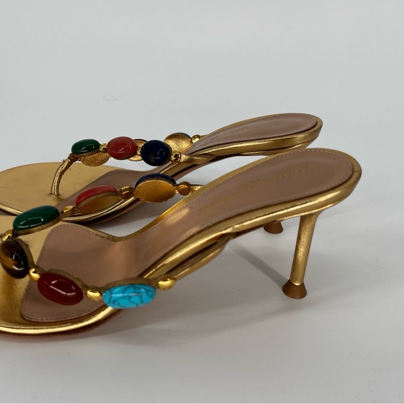 Gianvito Rossi Shanti Thong 70 Sandals Gold Jeweled Size 9 - Picture 4 of 14